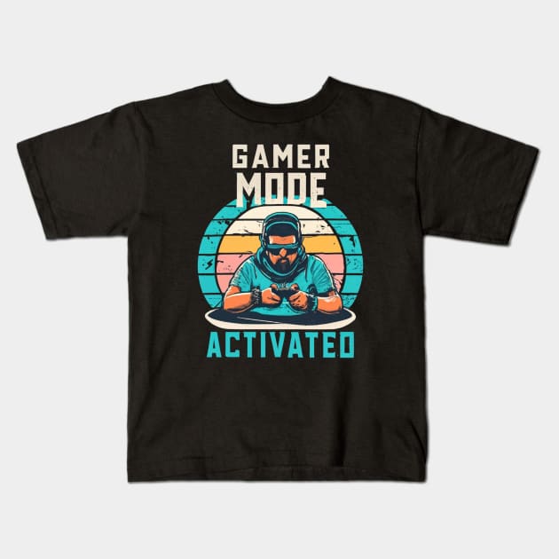 GAMER MODE ACTIVATED Kids T-Shirt by MusicianCatsClub